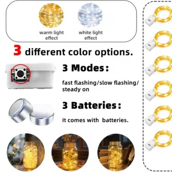 3 Strands of LED Twinkle Fairy Lights - Picture 4 of 5